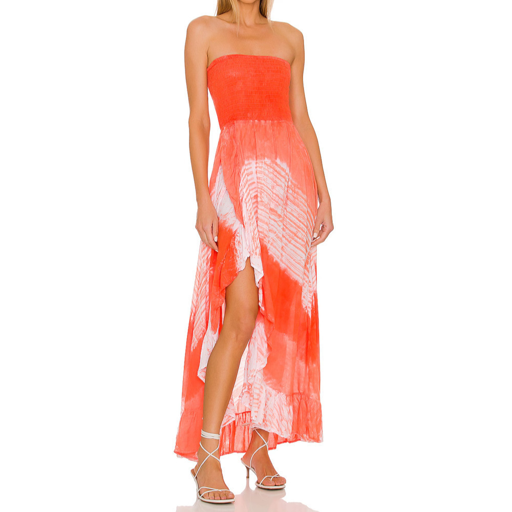 Tiare Hawaii Orange Tie Dye Strapless Eri Maxi Dress Cover-Up